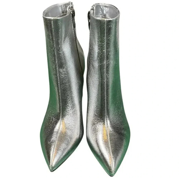 Marc Fisher Silver Metallic Bootie 3.5'' Block Heel Women's Size  7 Good Grip - Picture 4 of 8